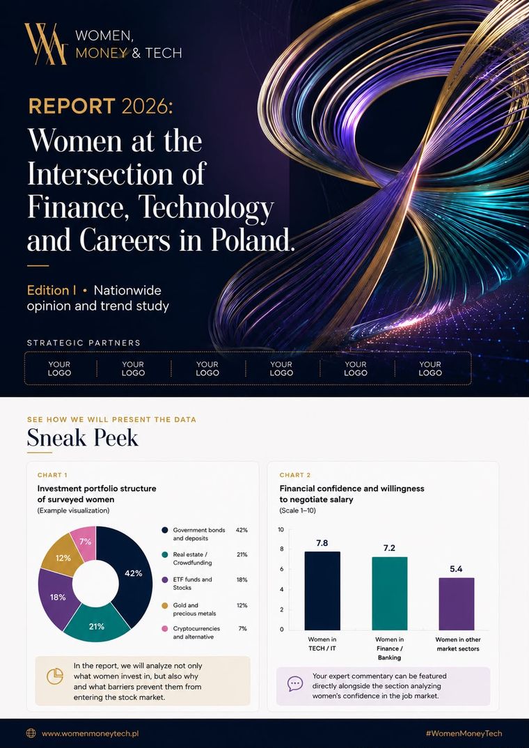 Cover of the report &ldquo;Women at the Intersection of Finance, Technology and Careers in Poland&rdquo;, Edition I.